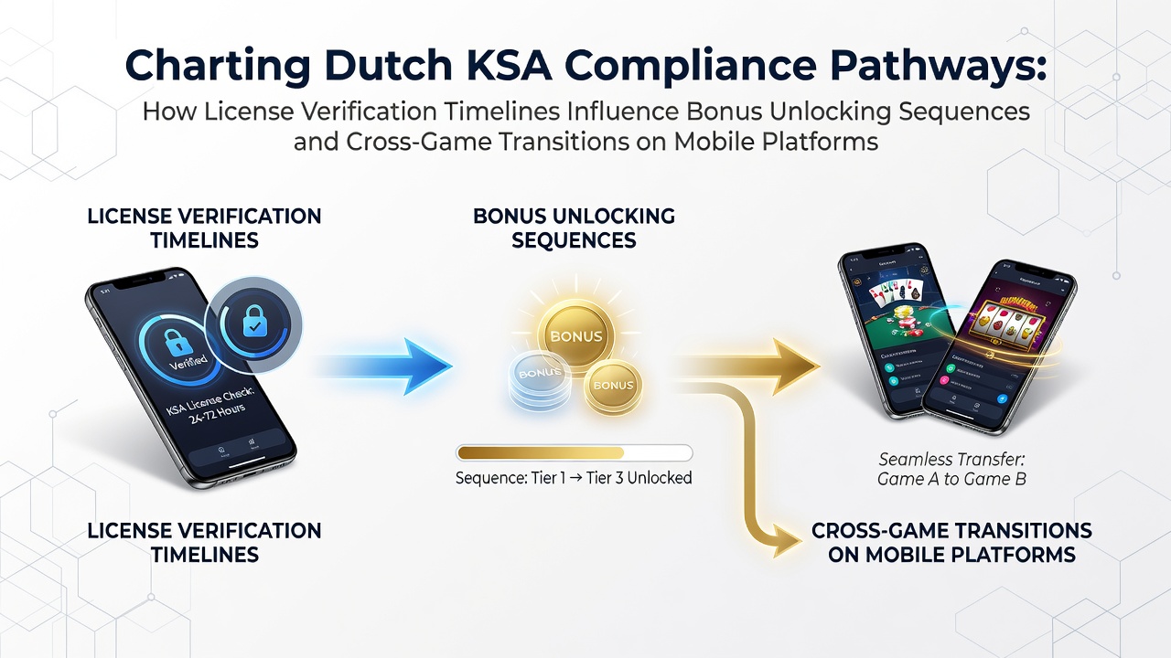 Illustratie van KSA-licentieverificatieprocessen en mobiele casino-interfaces in Nederland