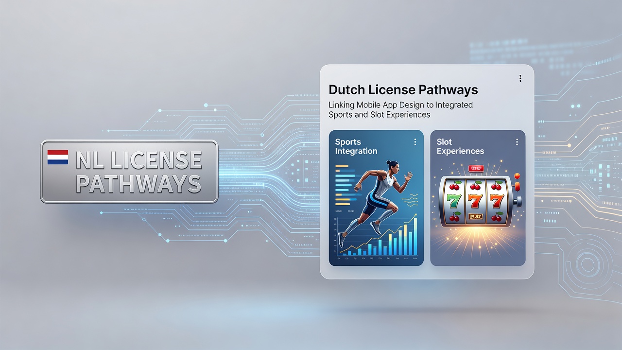 Illustratie van mobiele app-interface die sportweddenschappen en slots integreert onder Nederlandse licentievoorwaarden