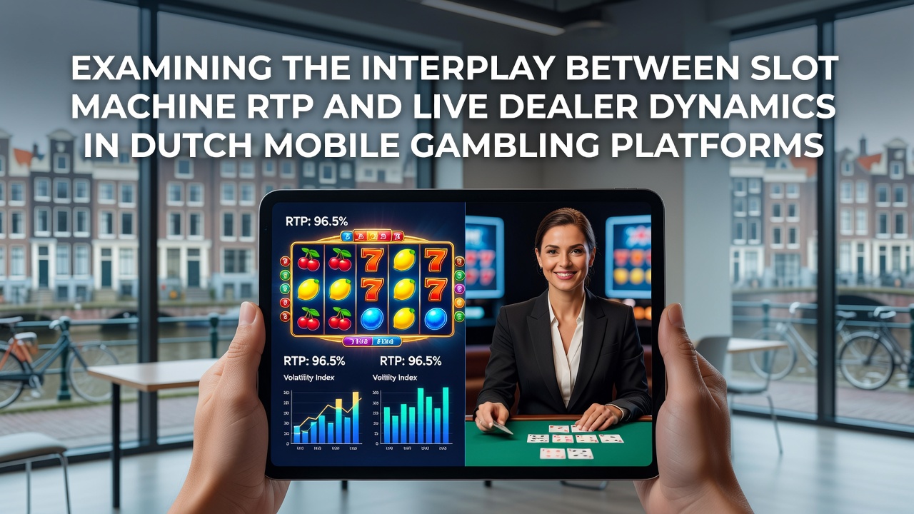 Mobiele gokapp met slot machines en live dealer tafels die RTP-percentages tonen op een Nederlands platform