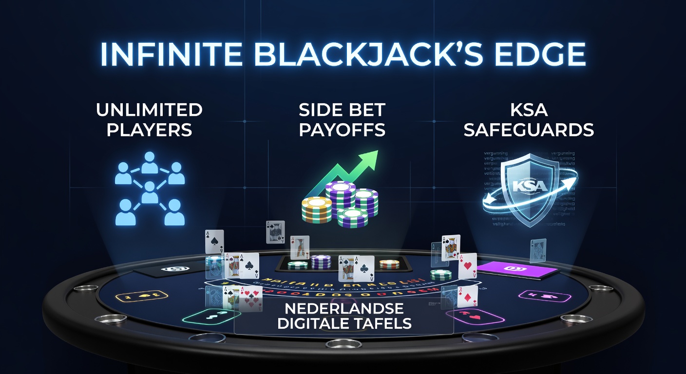 Live Infinite Blackjack tafel met dealer en digitale spelersinterfaces in een Nederlands online casino