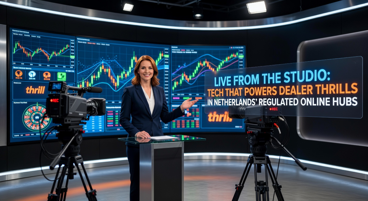 Moderne live dealer studio met meerdere camera's en high-tech streaming apparatuur in een KSA-gelicentieerd Nederlands online casino