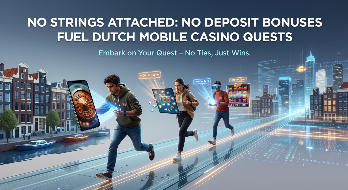 Speler geniet van no deposit bonus op mobiel casino, met telefoon in hand en virtuele fiches die vallen
