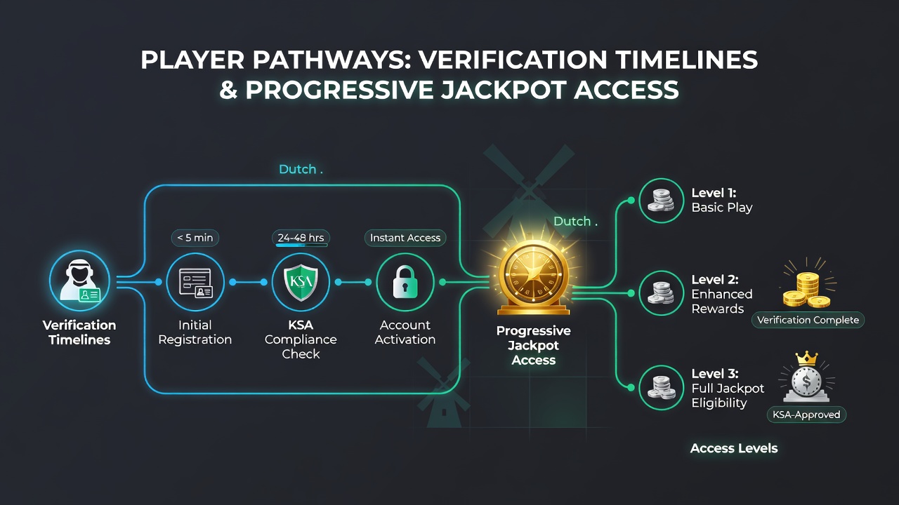 Diagram van spelerspaden door verificatie en jackpottoegang