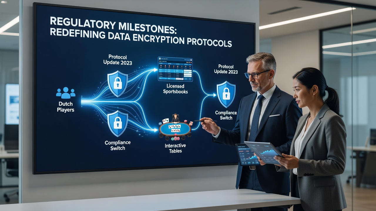 Illustratie van encryptieprotocollen in Nederlandse online gokomgevingen met focus op data beveiliging tijdens platformwissels