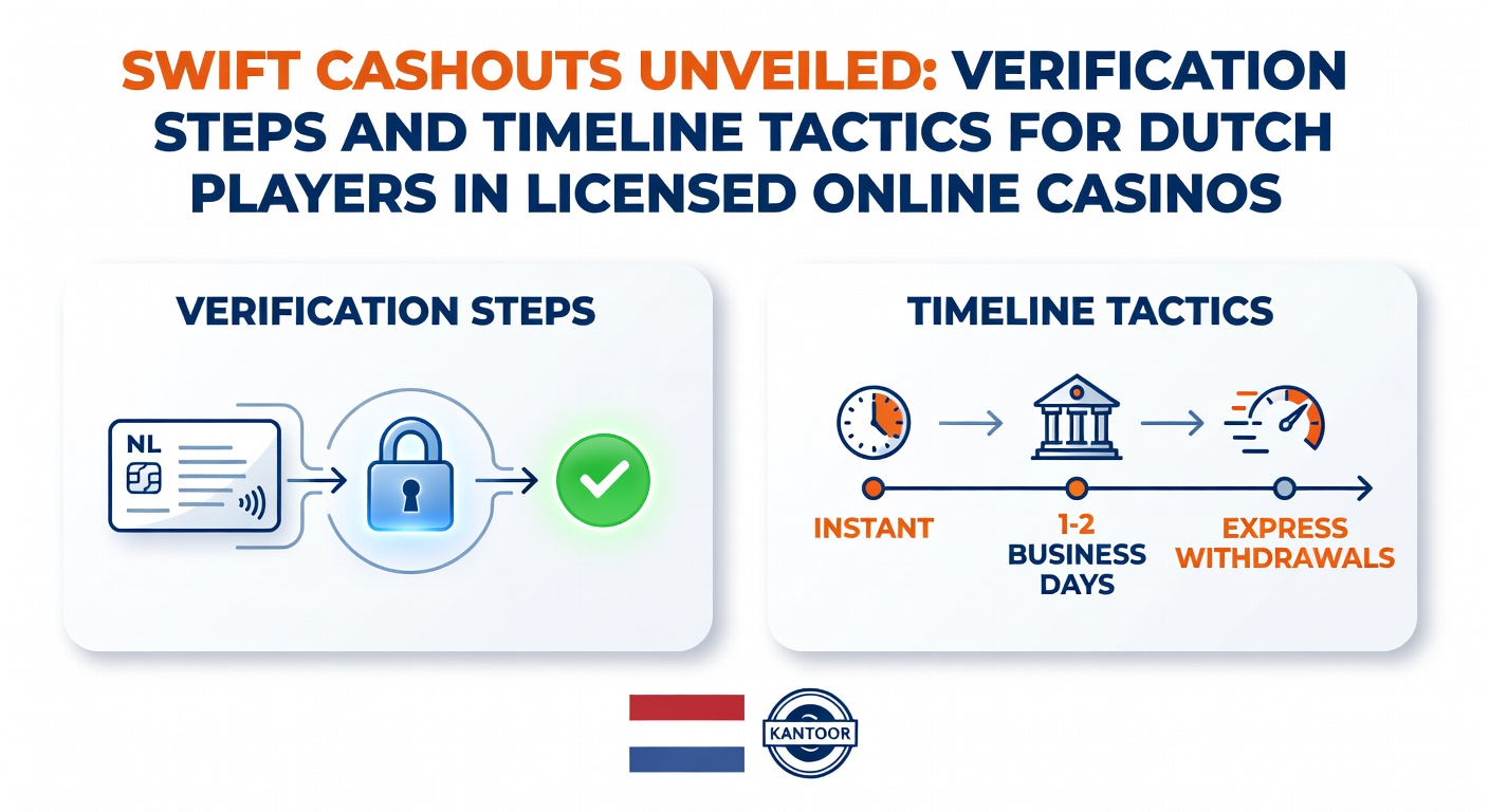 Grafiek met tijdlijnen van uitbetalingsprocessen in Nederlandse online casinos, inclusief verificatiestappen en klokken voor snelle cashouts