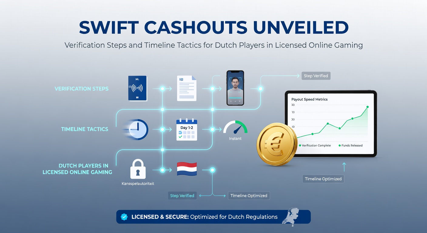 Schermafbeelding van een mobiele app met uitbetalingsopties, verificatieknoppen en een klok die snelle cashout-tijden aangeeft voor Nederlandse casino-spelers